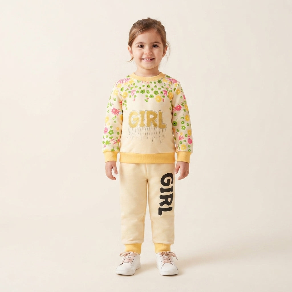 Girls Yellow 2 Piece Fleece Suit | Warm Winter Outfit
