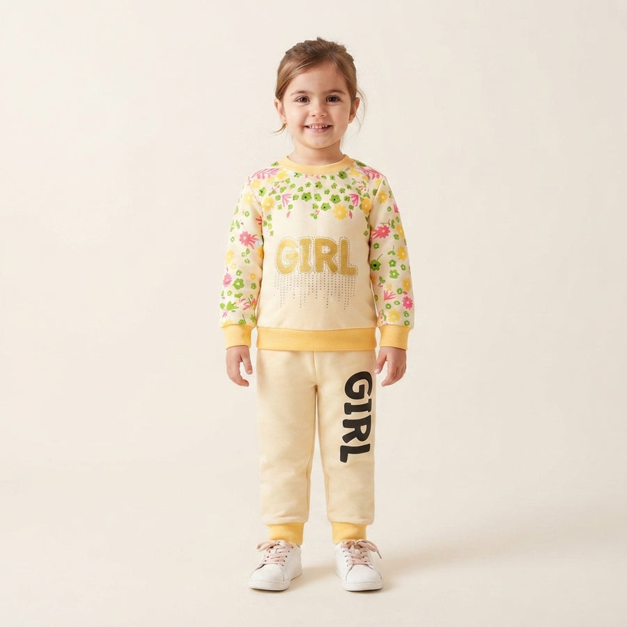 Girls Yellow 2 Piece Fleece Suit | Warm Winter Outfit