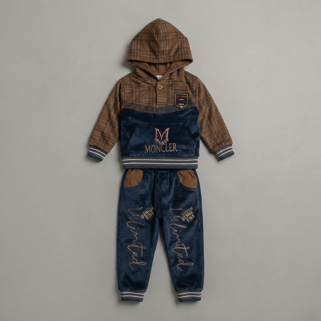 Boys Brown & Blue Velvet Tracksuit 1–2 Years
