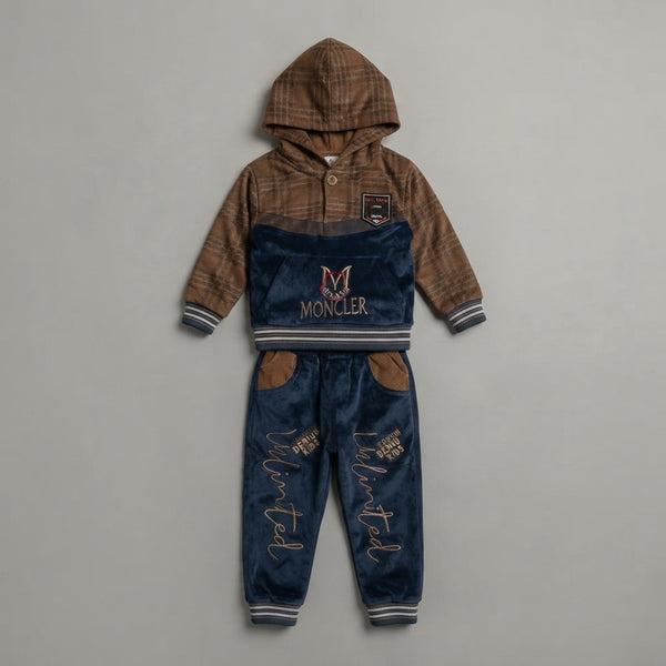 Boys Brown & Blue Velvet Tracksuit 1–2 Years