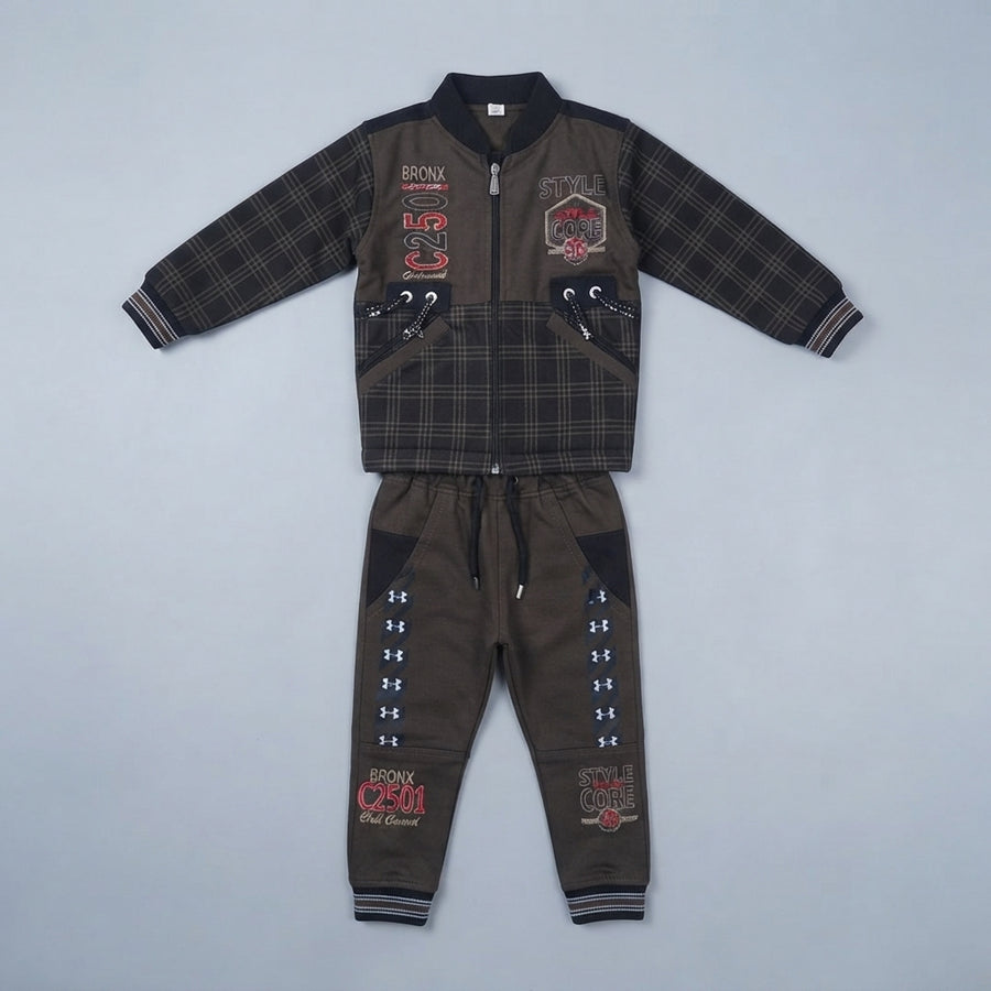 Brown Check 2 Piece Velvet Suit for Boys — Photo 2