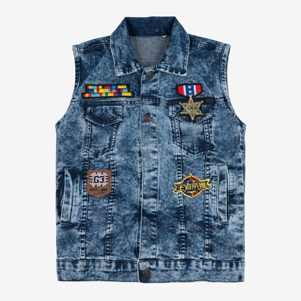 Boys Denim Patchwork Vest Sleeveless Jacket — Photo 2