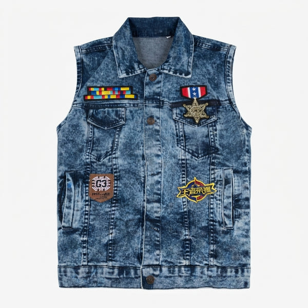 Boys Denim Patchwork Vest Sleeveless Jacket — Photo 2