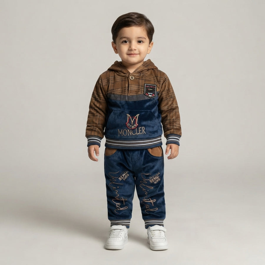 Boys Brown & Blue Velvet Tracksuit 1–2 Years