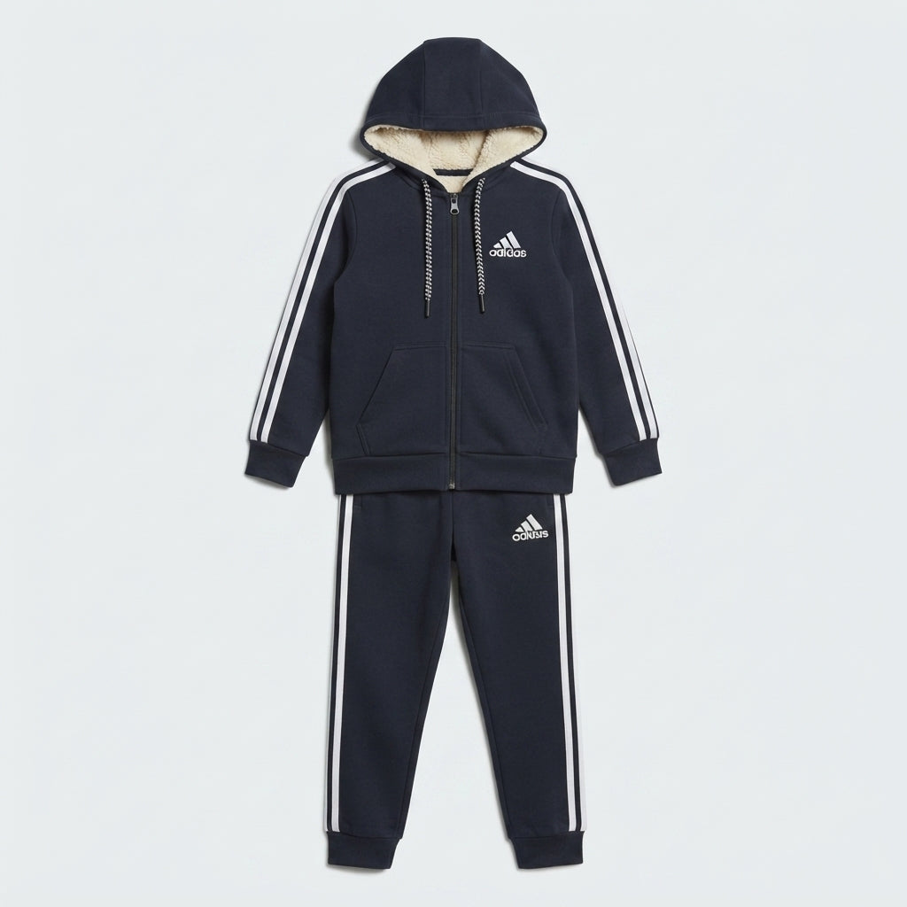 Boys Navy Blue Sherpa-Lined Athletic Tracksuit — Photo 2