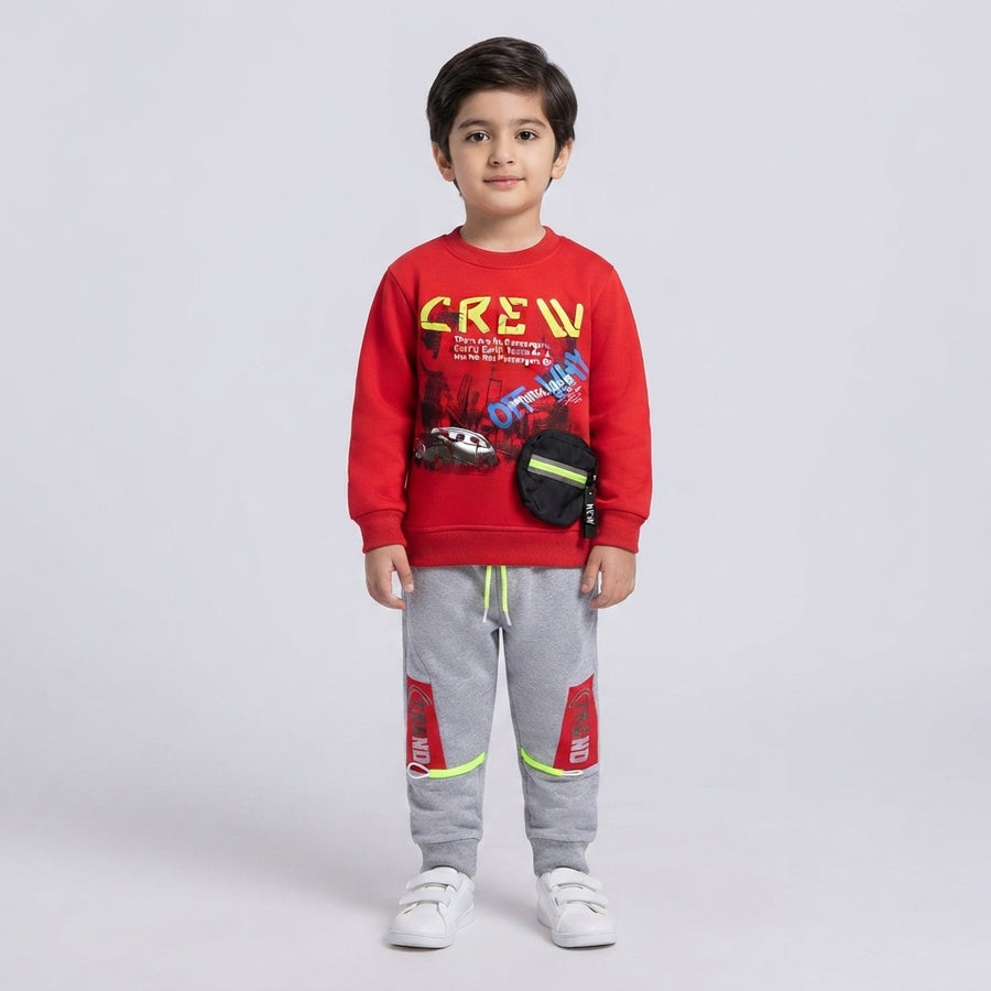 Boys Red Sweatshirt & Grey Joggers Winter Tracksuit