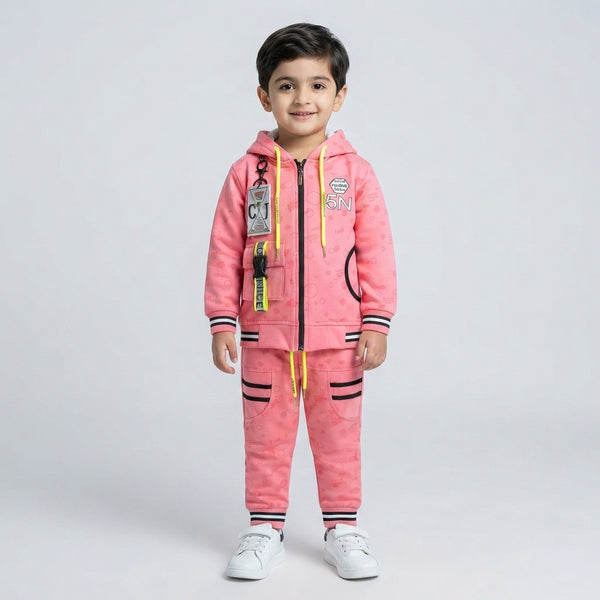 Boys Pink "5N" Graphic Zip-Up Hoodie Tracksuit Set | 2–3 Years