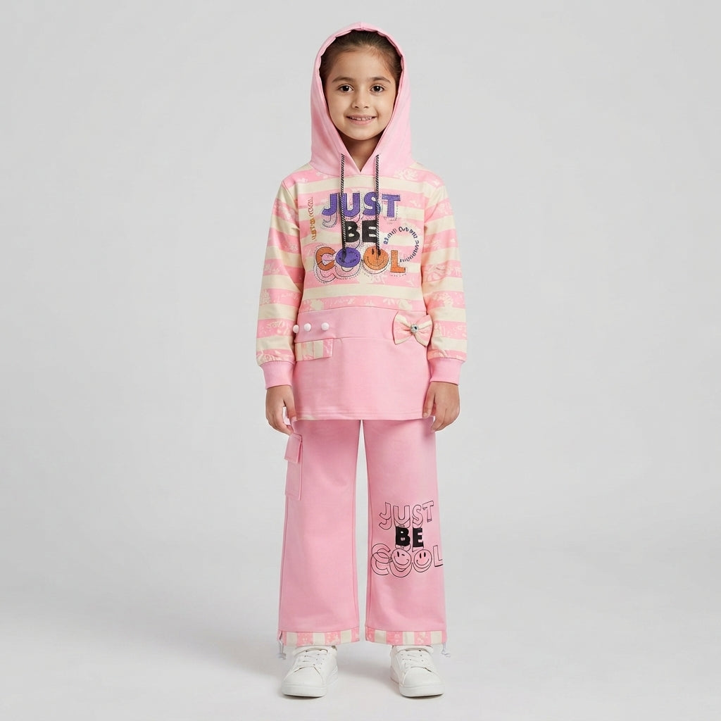 Girls Pink "Just Be Cool" Hoodie Pants Set