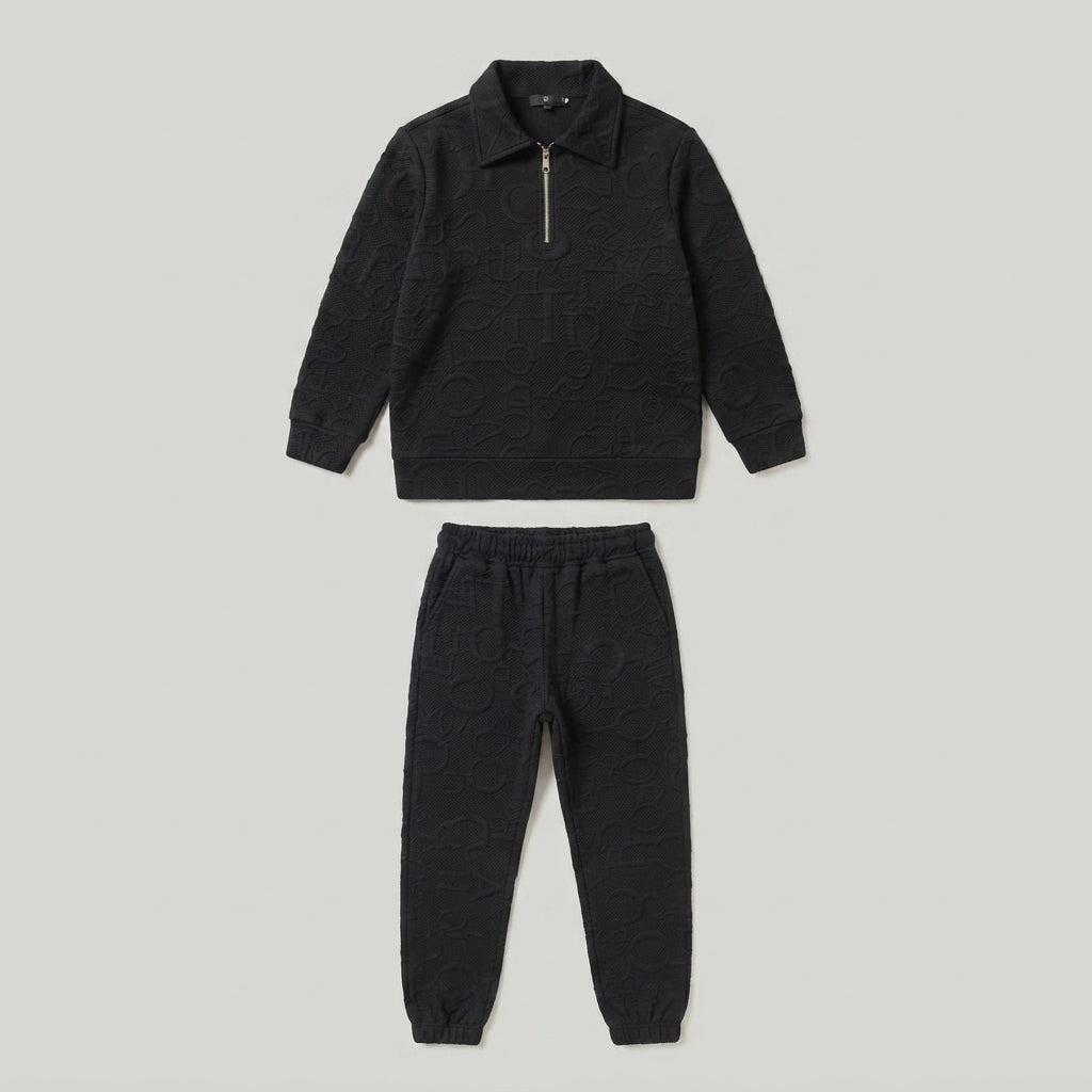 Boys Black Textured Quarter-Zip Tracksuit — Photo 2