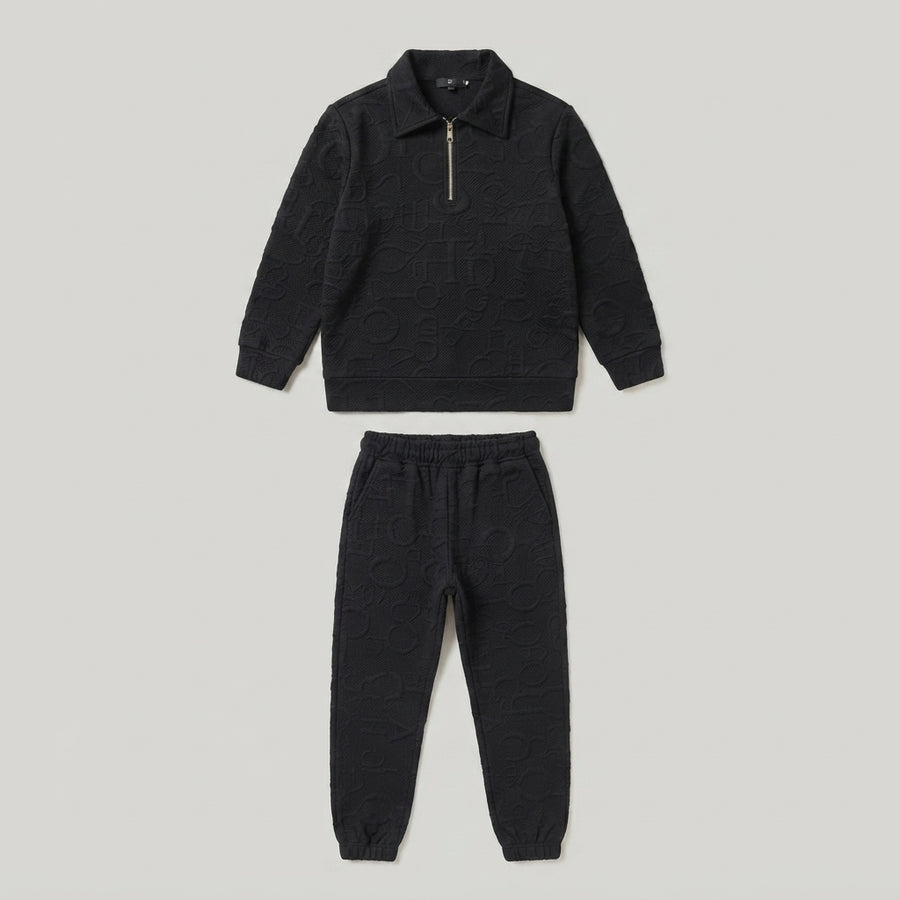 Boys Black Textured Quarter-Zip Tracksuit — Photo 2