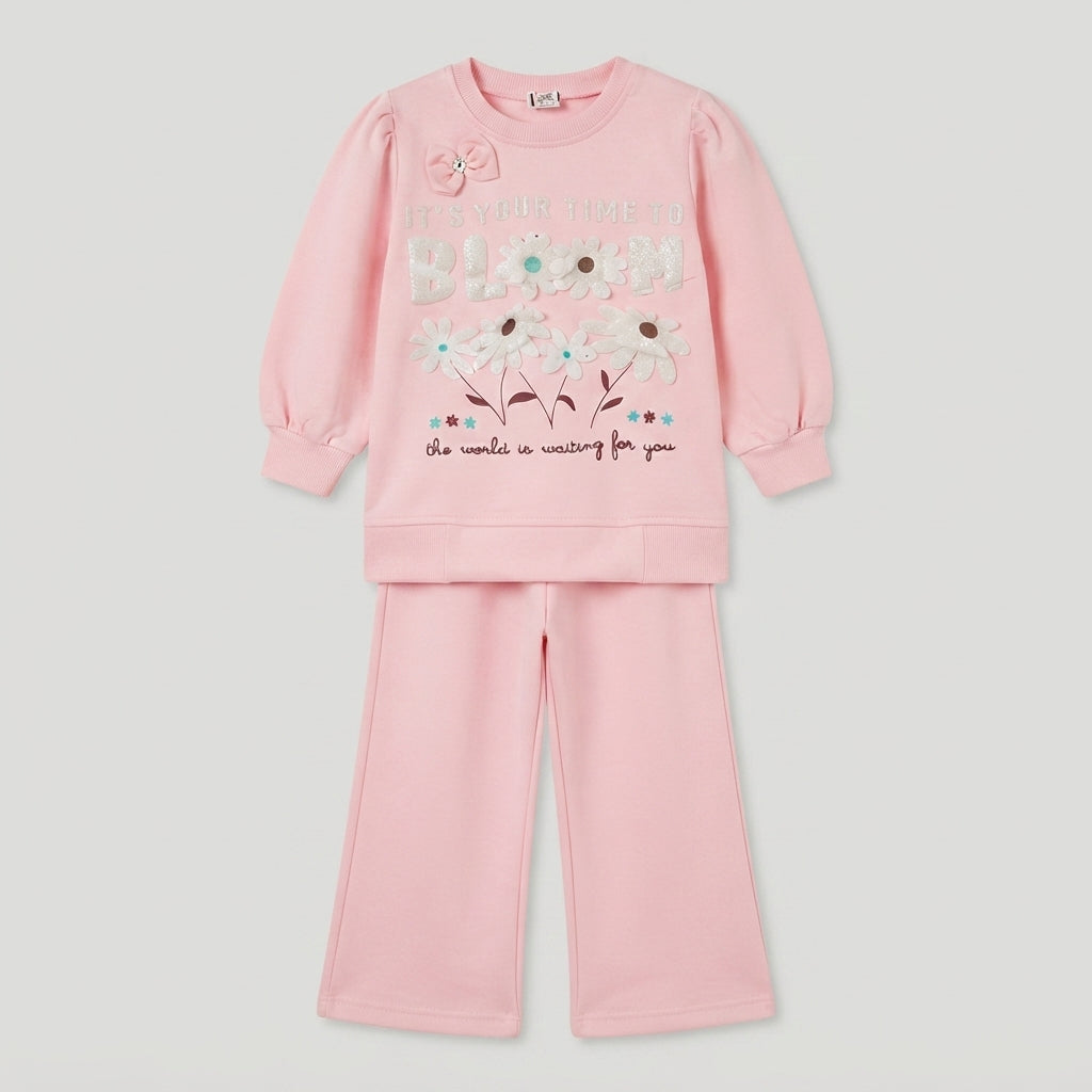 Girls Pink Bloom Sweatshirt Set — Photo 2