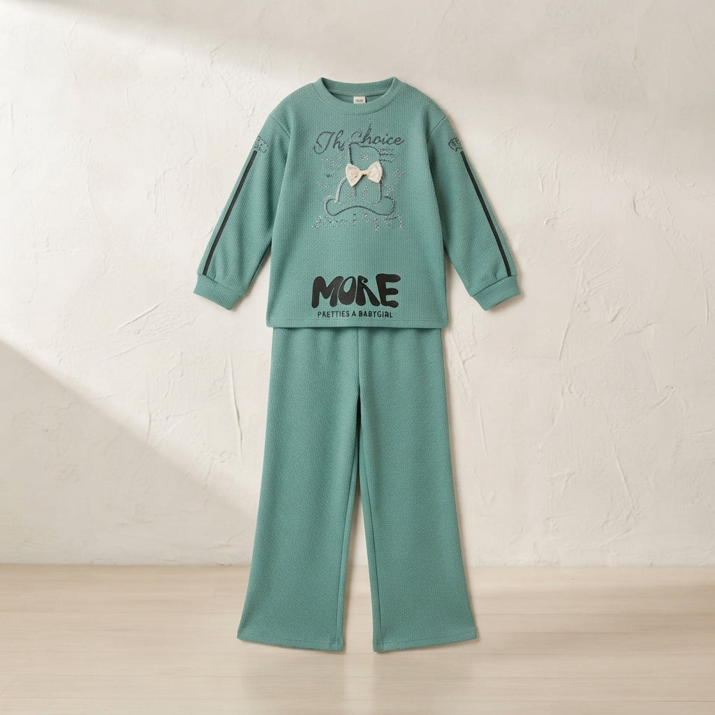 Mint Green Textured Co-Ord Set with Graphic Details — Photo 2