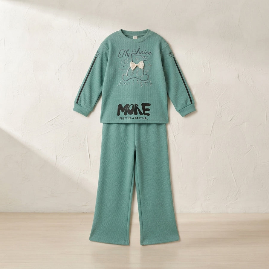 Mint Green Textured Co-Ord Set with Graphic Details — Photo 2