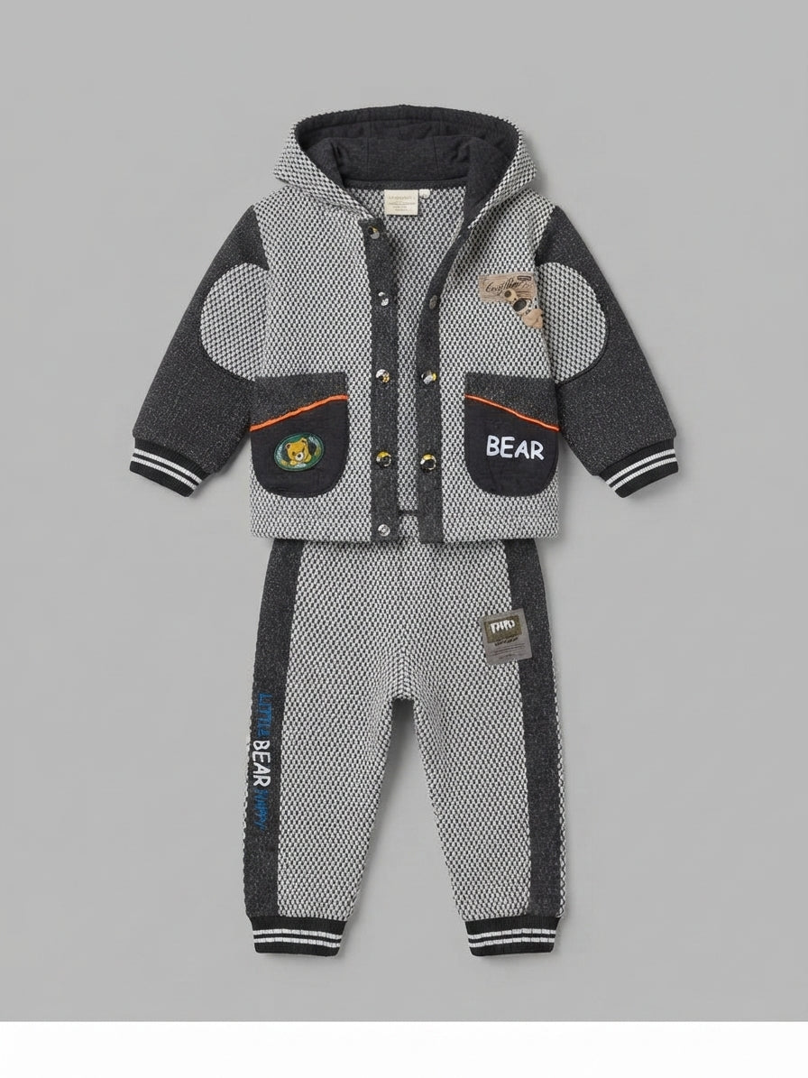 Toddler Boys Black and White Hoodie Set — Photo 2