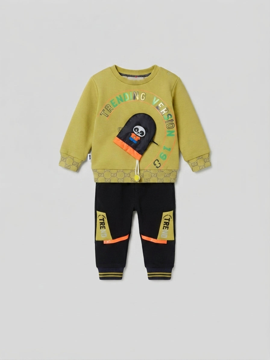 Toddler Boys Olive Green Sweatshirt Set — Photo 2