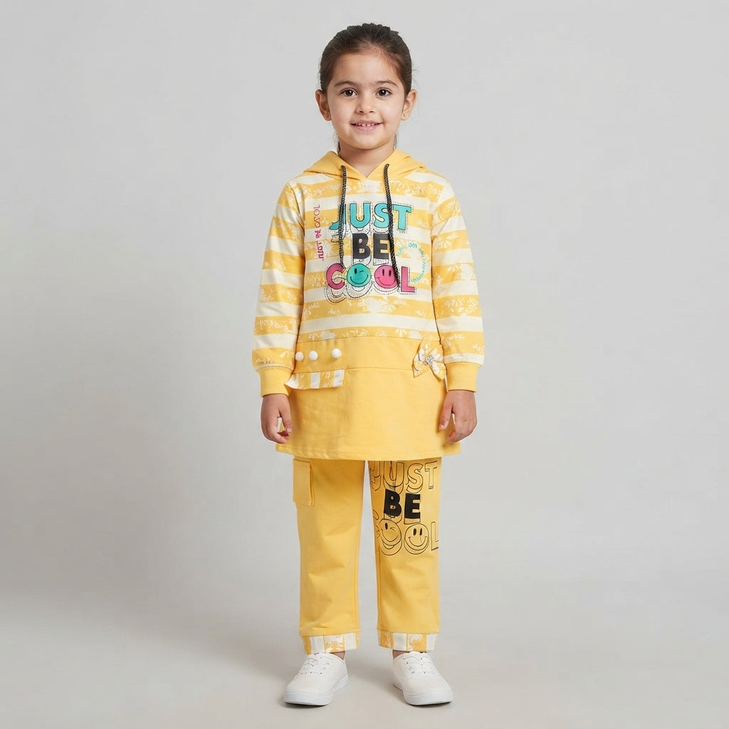 Girls Yellow Hooded Tunic & Cargo Pants Set