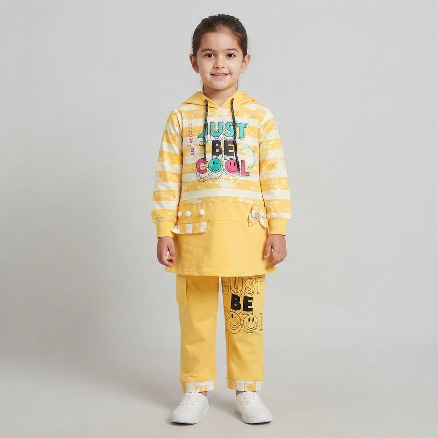 Girls Yellow Hooded Tunic & Cargo Pants Set