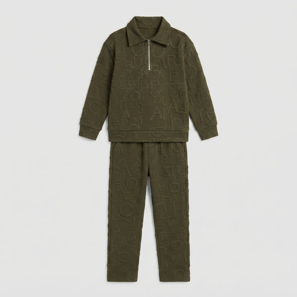 Boys Olive Embossed Half-Zip Tracksuit | Iqra Garments — Photo 2