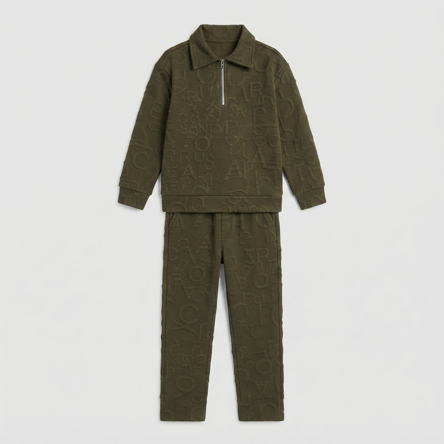 Boys Olive Embossed Half-Zip Tracksuit | Iqra Garments — Photo 2