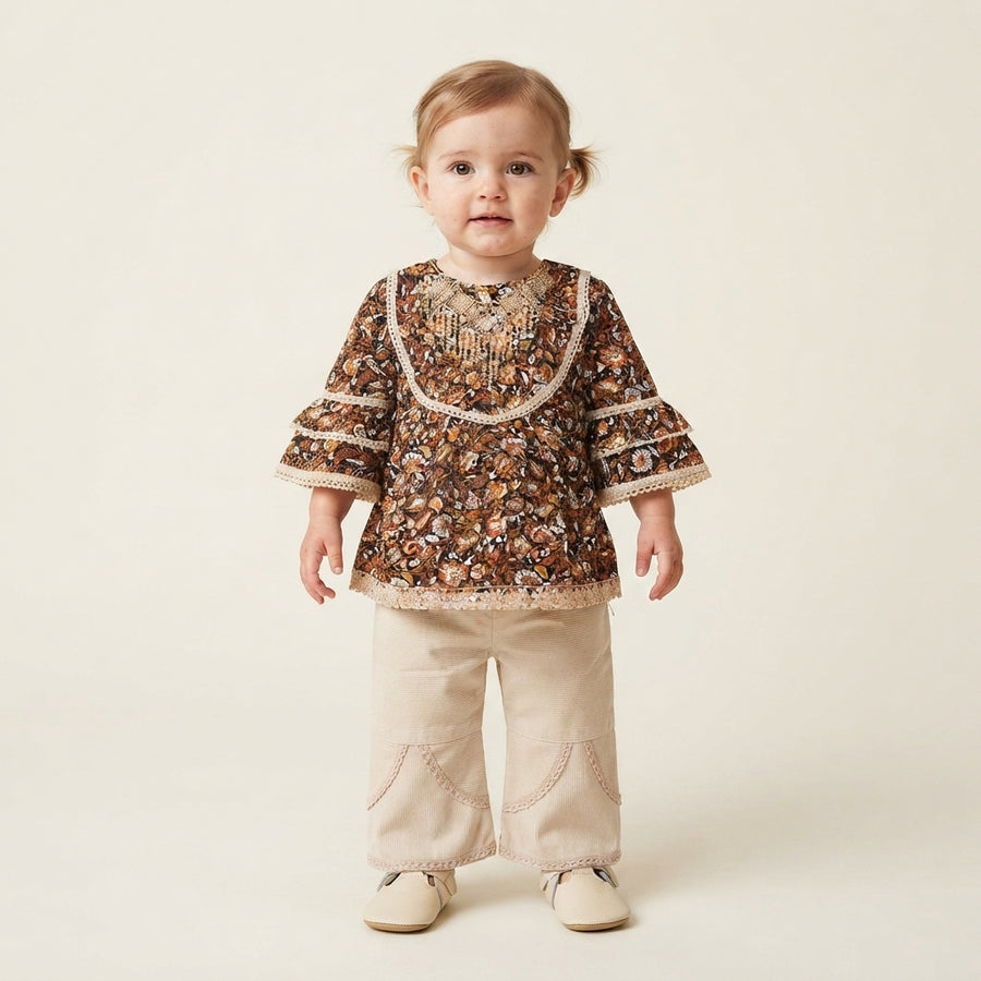 Girls Ethnic Print Suit | Winter Kids Wear