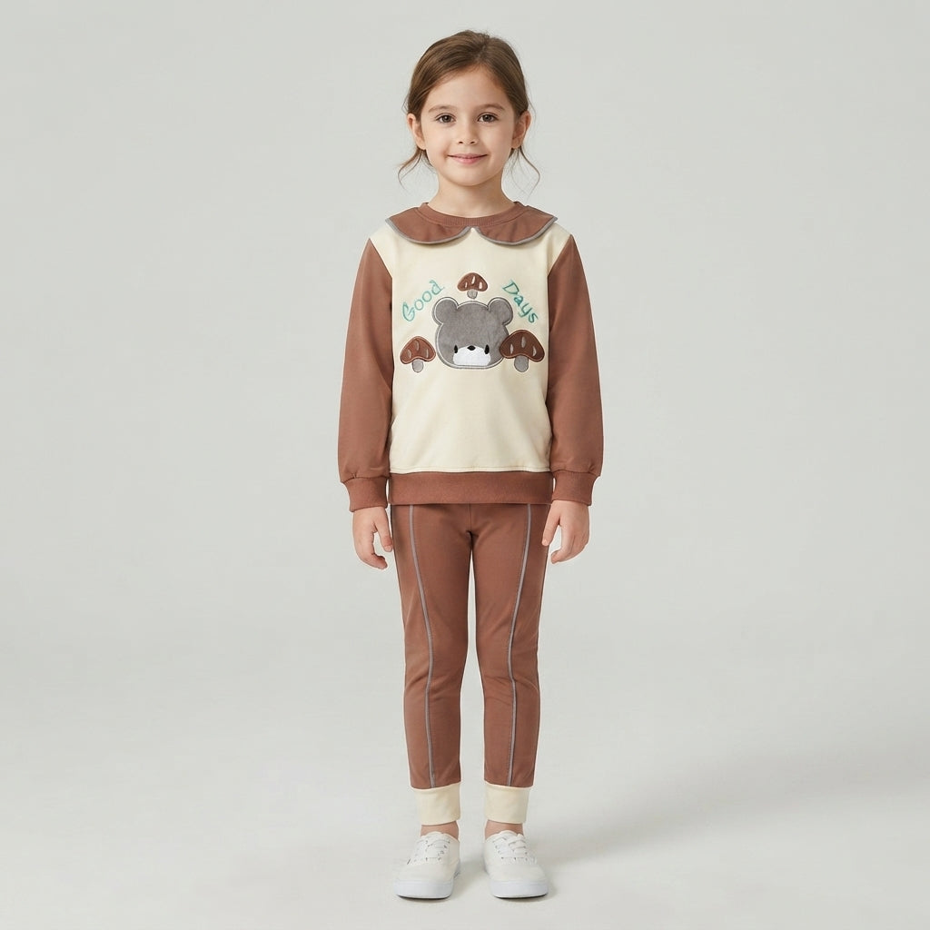 Toddler Bear Mushroom Appliqué Tracksuit