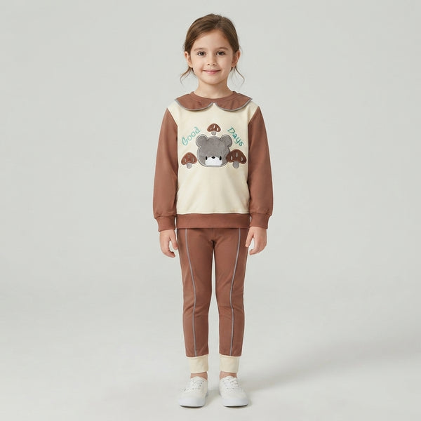Toddler Bear Mushroom Appliqué Tracksuit