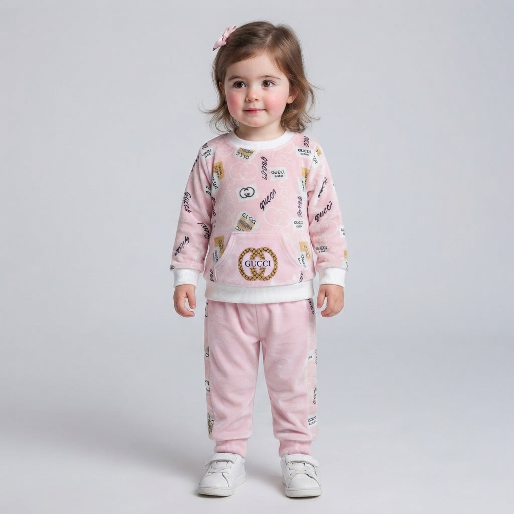 Girls Premium Pink Velvet 2 Piece Suit – Stylish Winter Outfit