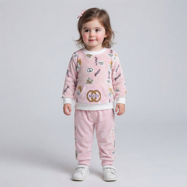 Girls Premium Pink Velvet 2 Piece Suit – Stylish Winter Outfit