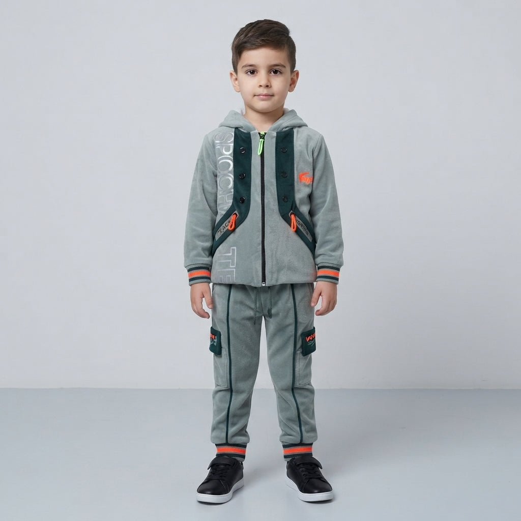 Grey Velvet 2 Piece Suit for Boys | Winter Kids Suit