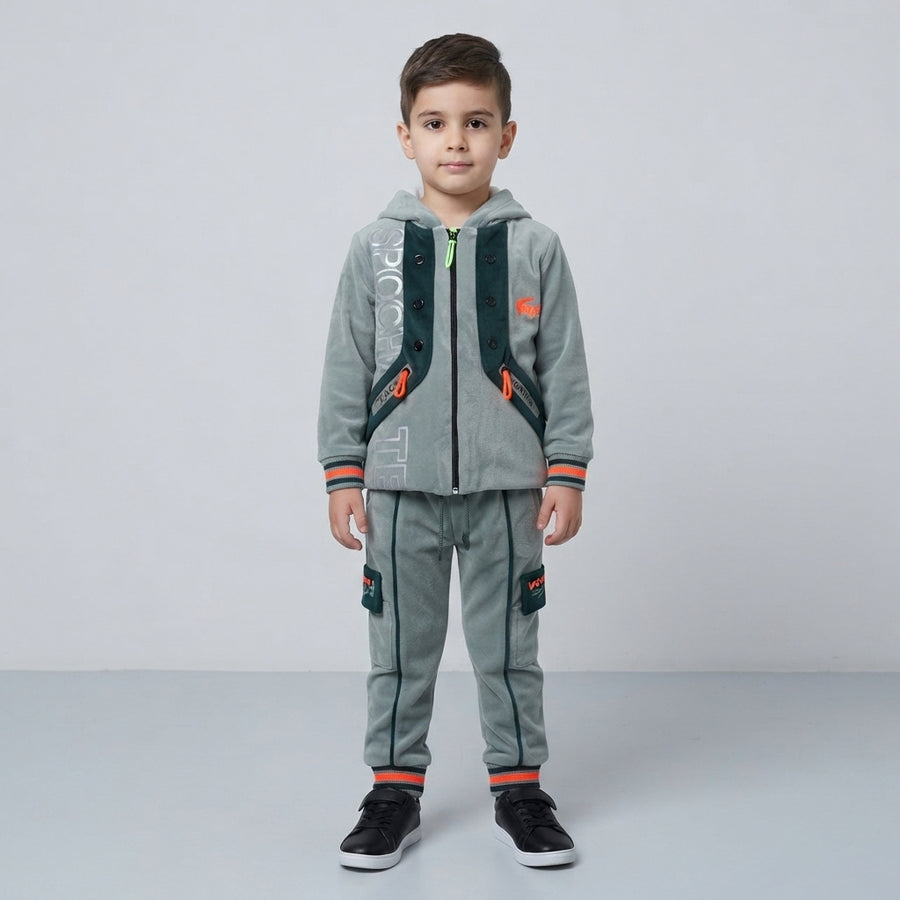 Grey Velvet 2 Piece Suit for Boys | Winter Kids Suit