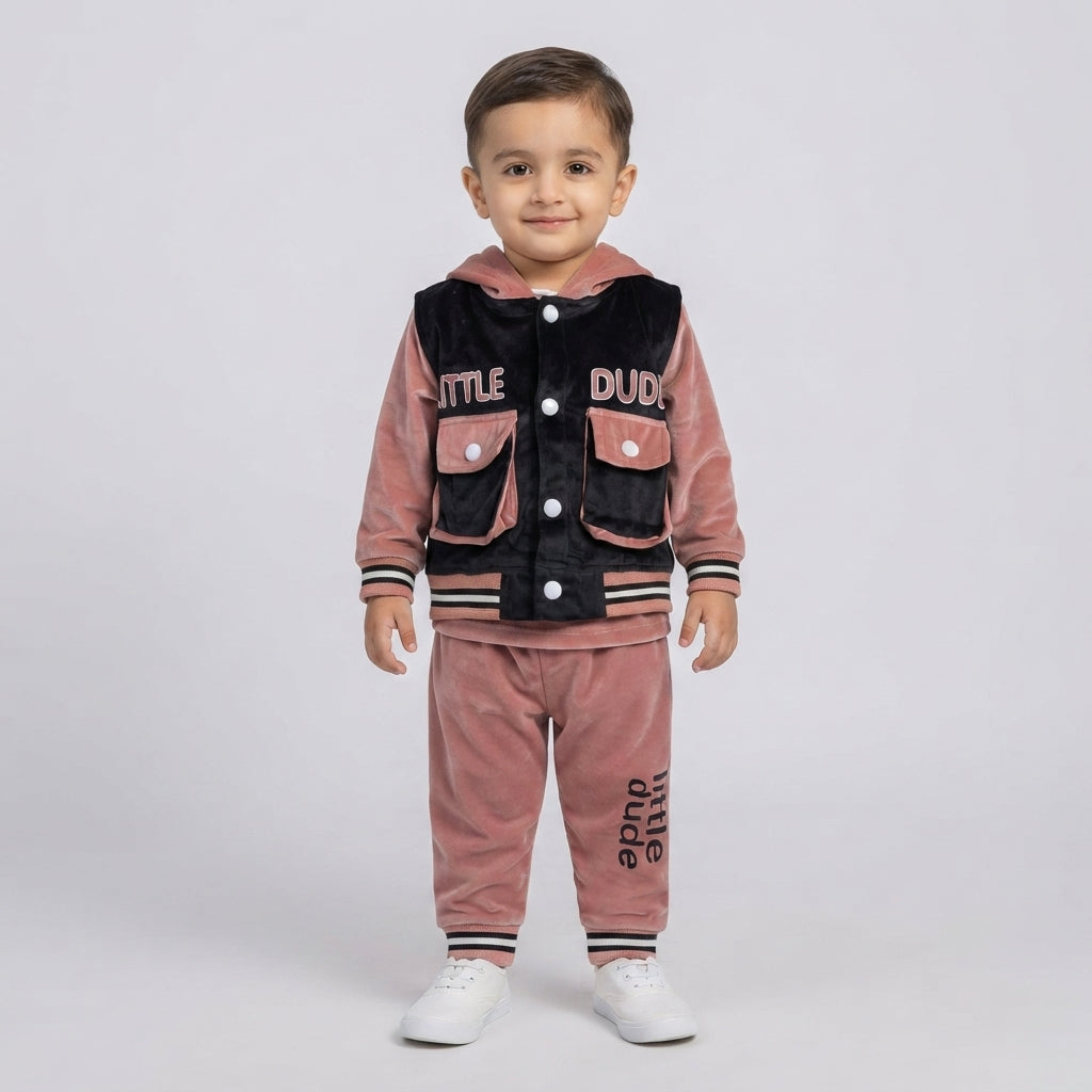 Kids &amp; Baby Velvet Tracksuit with Hood &amp; Vest