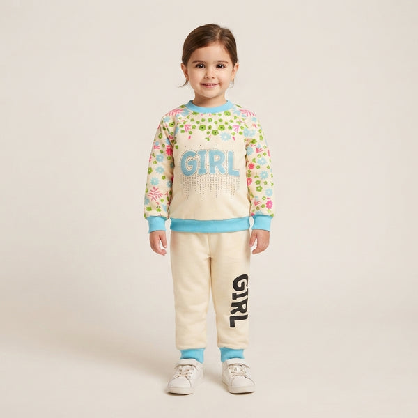 Girls 2 Piece Fleece Sky Blue Suit | Warm Winter Outfit