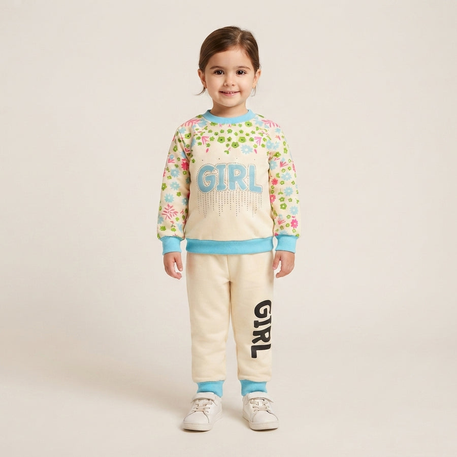 Girls 2 Piece Fleece Sky Blue Suit | Warm Winter Outfit