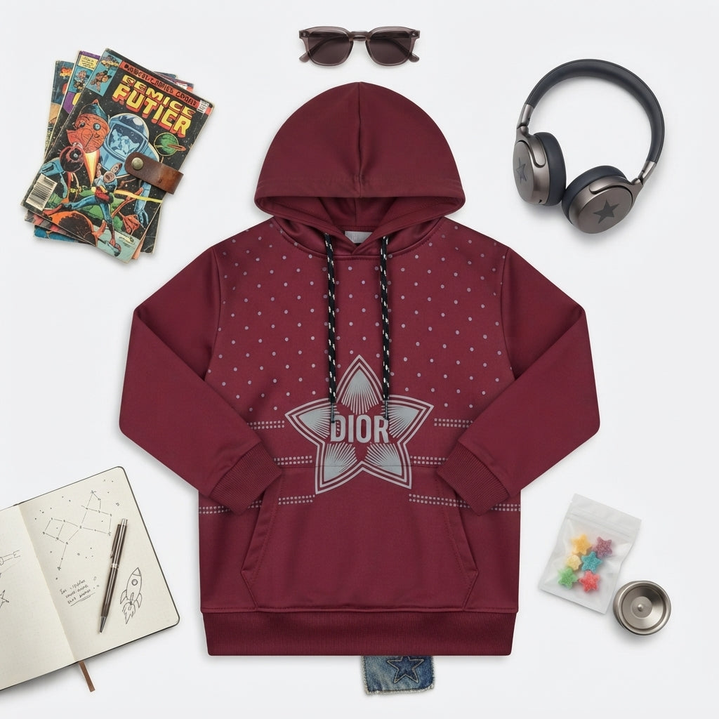 Kids' Maroon Star Print Hoodie