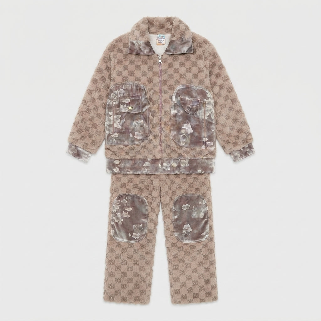 Girls Brown Faux Fur Floral Suit — Photo 2