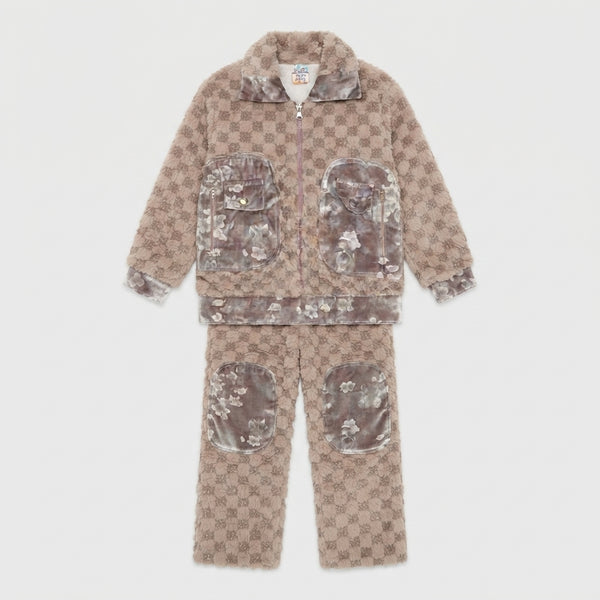 Girls Brown Faux Fur Floral Suit — Photo 2