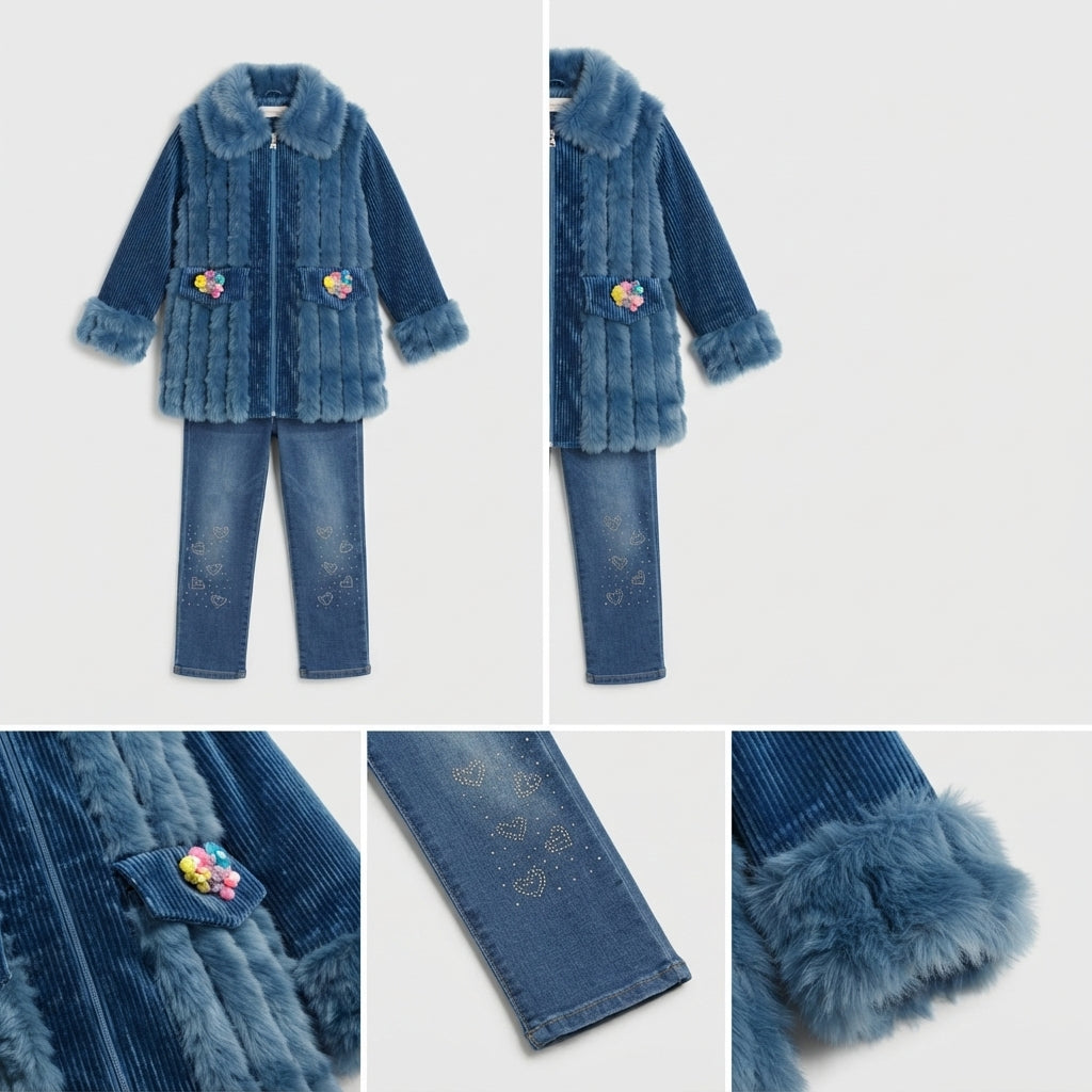 Girls Blue Faux Fur Coat Set — Photo 2