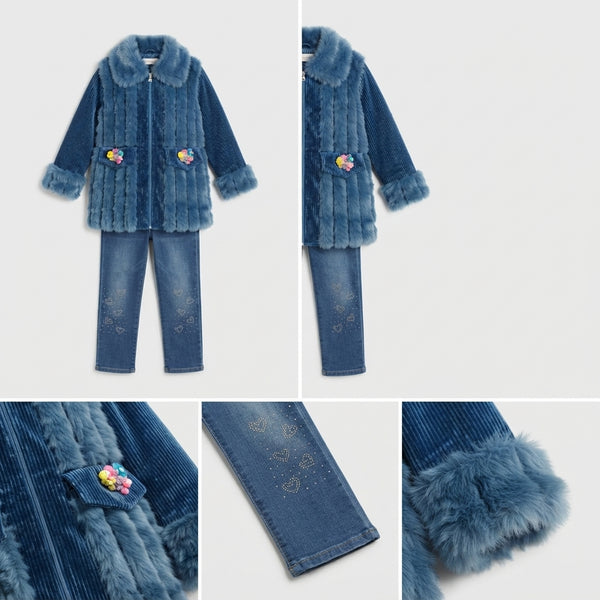 Girls Blue Faux Fur Coat Set — Photo 2