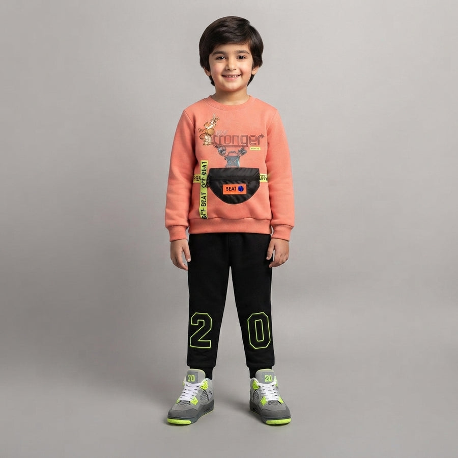 Kids' Peach Sweatshirt and Black Neon-Accent Joggers Outfit Set — Photo 2