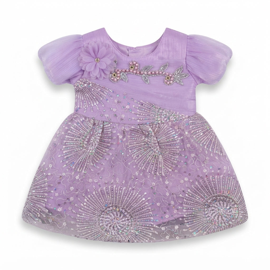 Purple Sequin Embroidered Party Frock