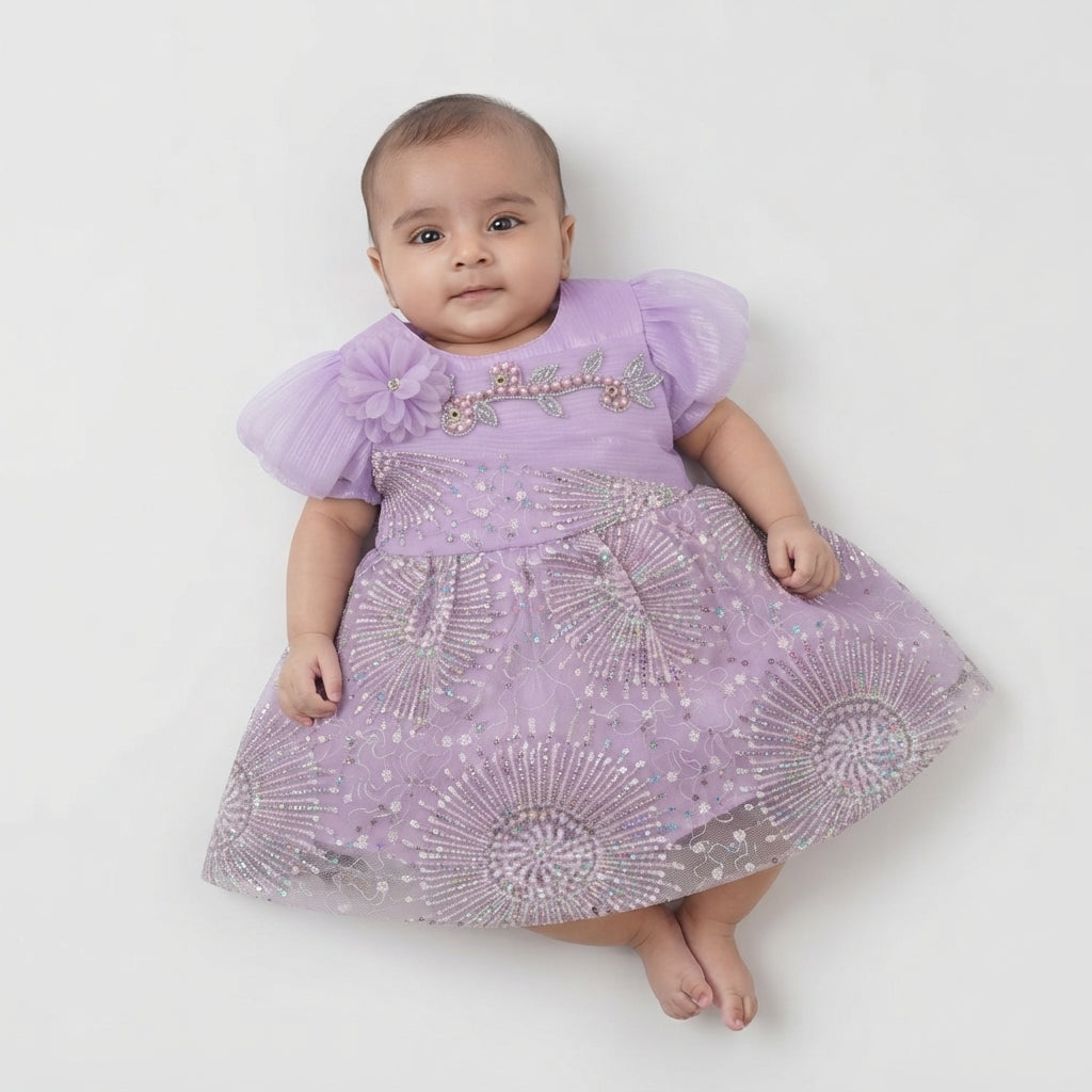 Purple Sequin Embroidered Party Frock