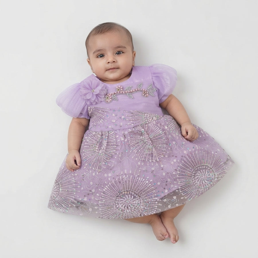 Purple Sequin Embroidered Party Frock