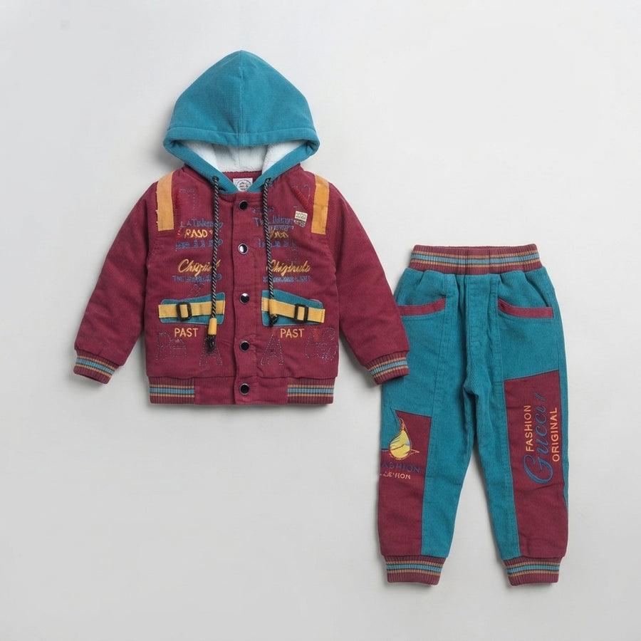 Boys Maroon and Blue Velvet 2 Piece Suit — Photo 2