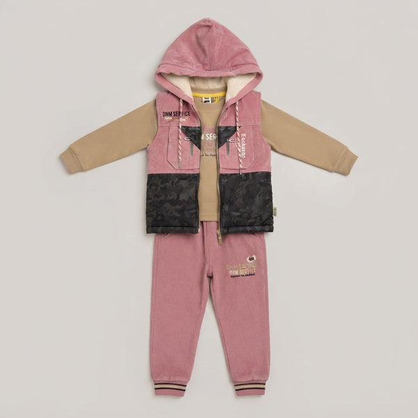 Boys Pink & Brown Hooded Vest Winter Outfit Set