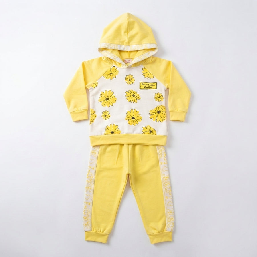 Kids' Yellow Floral Hoodie & Tracksuit Set