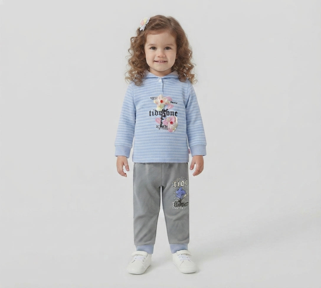 Newborn Girls Stylish Two Piece Hooded Sweatshirt Set
