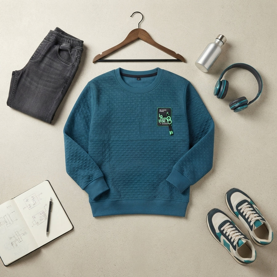 Boys Teal Quilted Graphic Sweatshirt