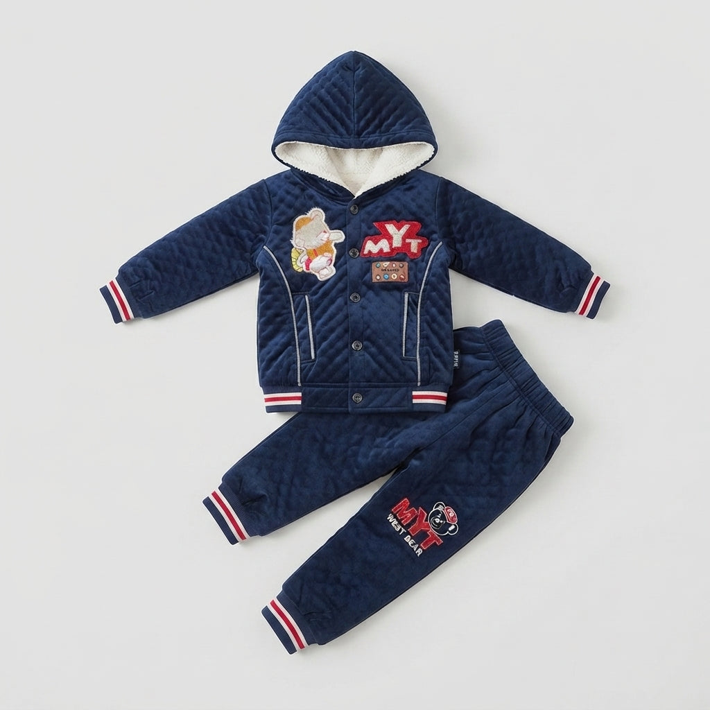 Boys Premium Navy Blue Velvet 2 Piece Suit — Photo 2