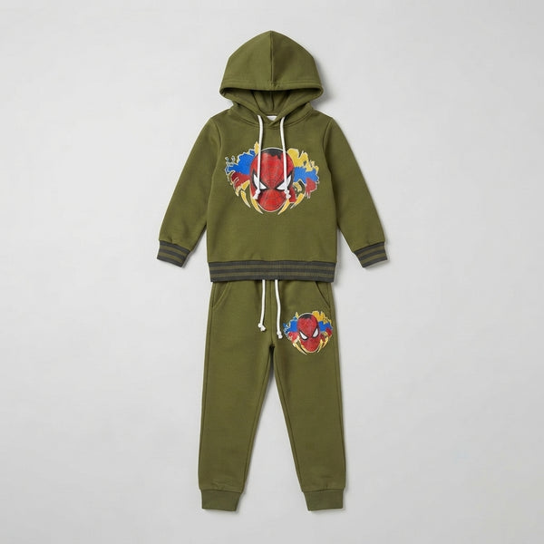 Boys Green Velvet Hoodie & Trouser 2 Piece Winter Suit