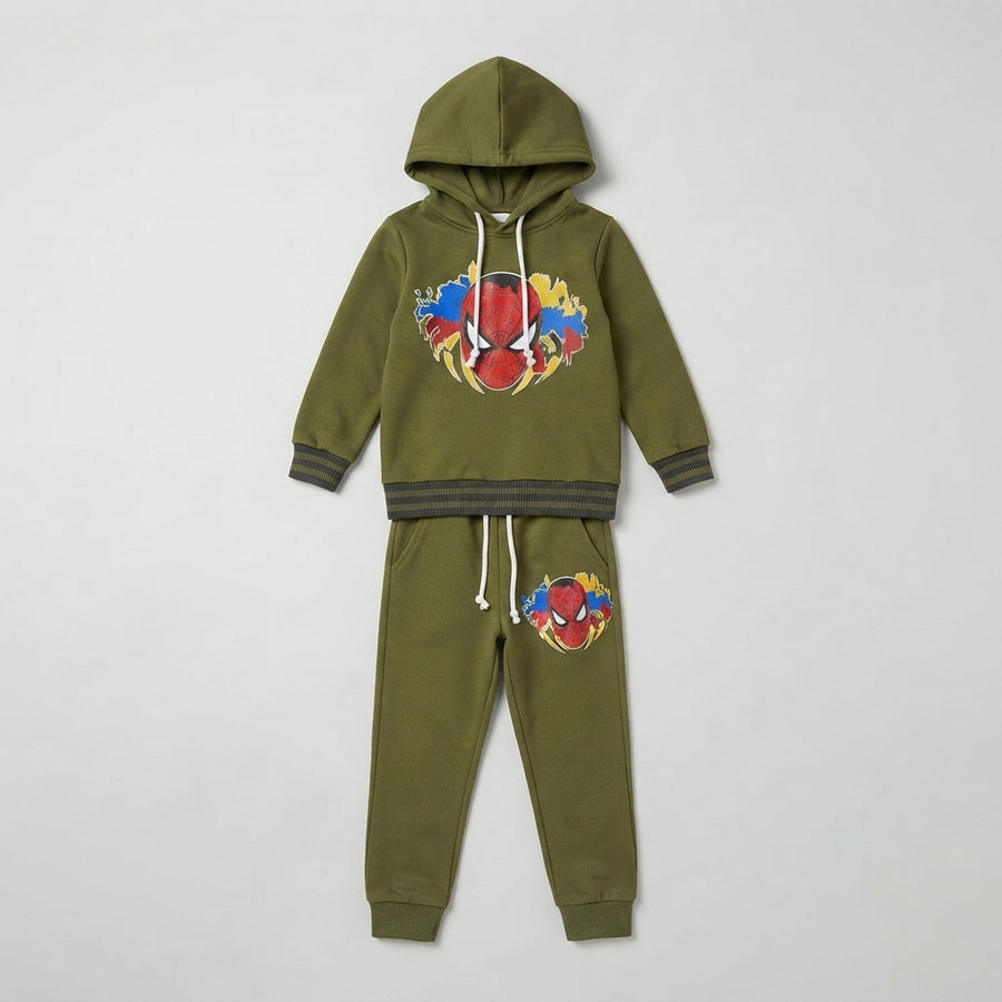 Boys Green Velvet Hoodie & Trouser 2 Piece Winter Suit